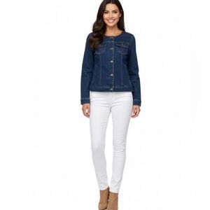 CHICO’S Size 0 Lady’s XS X-Small Dark Denim With Trim Jean Jacket